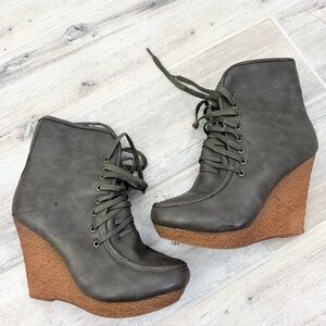 Diva Lounge Grey Faux Leather Wedge Boots